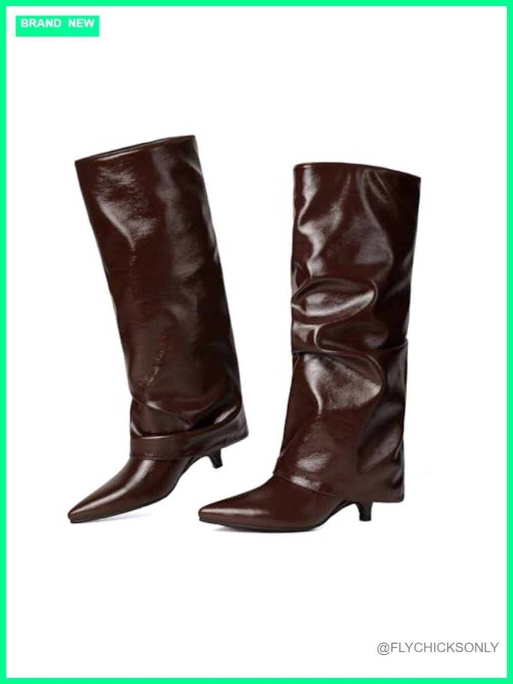 Pointed Toe Knee High Boots Kitten Heel Faux Leather Pull On Comfortable Dress